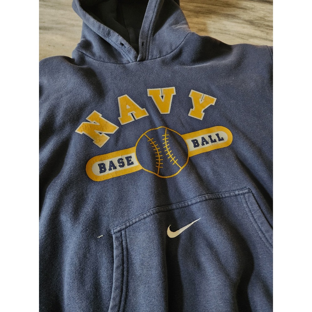 Vintage Y2K Nike Team Navy Baseball Hoodie Mens L Blue Center Swoosh Pullover